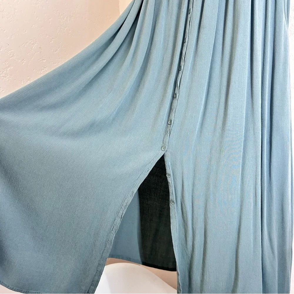 FRYE Button Front Sage Green Casual Maxi Dress Size L Beach Summer